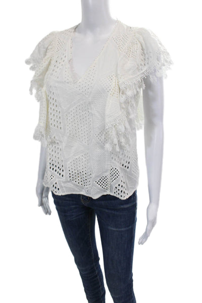 Hunter Bell Womens Cotton Battenberg Lace Sleeveless Blouse Top White Size XS