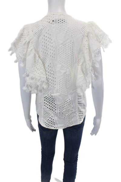 Hunter Bell Womens Cotton Battenberg Lace Sleeveless Blouse Top White Size XS