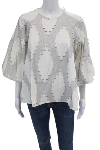 Hunter Bell Womens Cotton Blend Embroidered Long Sleeve Blouse Top White Size XS