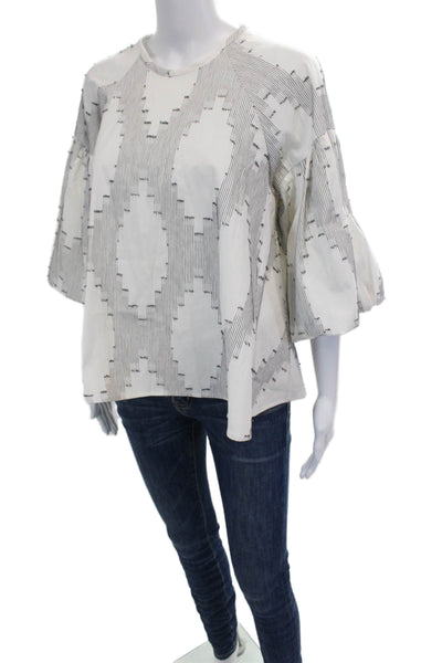 Hunter Bell Womens Cotton Blend Embroidered Long Sleeve Blouse Top White Size XS