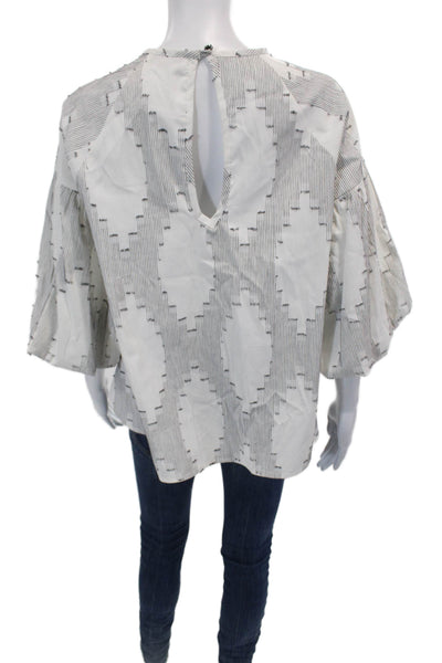 Hunter Bell Womens Cotton Blend Embroidered Long Sleeve Blouse Top White Size XS