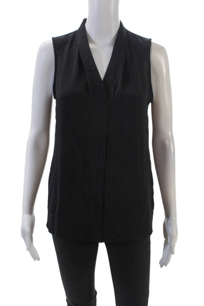 Halogen Womens Sleeveless V-Neck Rounded Hem Blouse Solid Black Size XS