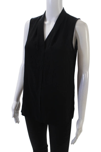 Halogen Womens Sleeveless V-Neck Rounded Hem Blouse Solid Black Size XS