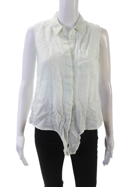 Ecru Womens Linen Collared Sleeveless Tie Detail Buttoned Blouse Green Size S