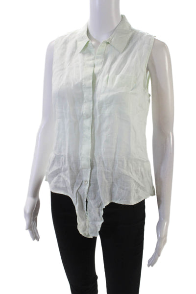 Ecru Womens Linen Collared Sleeveless Tie Detail Buttoned Blouse Green Size S