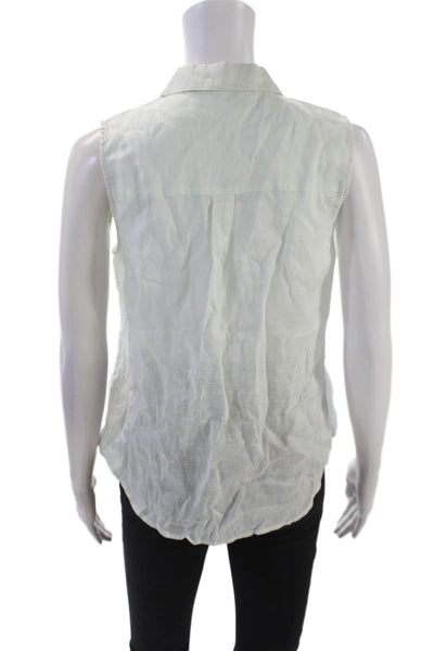 Ecru Womens Linen Collared Sleeveless Tie Detail Buttoned Blouse Green Size S