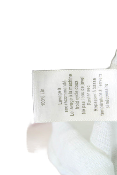Ecru Womens Linen Collared Sleeveless Tie Detail Buttoned Blouse Green Size S