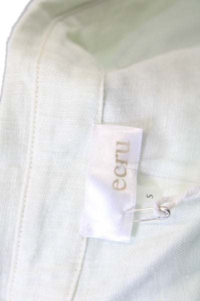 Ecru Womens Linen Collared Sleeveless Tie Detail Buttoned Blouse Green Size S