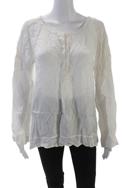 Go By GoSilk Womens Silk Long Sleeve Quarter Buttoned Blouse White Size M