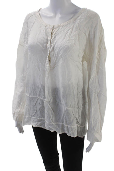 Go By GoSilk Womens Silk Long Sleeve Quarter Buttoned Blouse White Size M