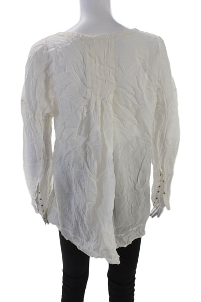 Go By GoSilk Womens Silk Long Sleeve Quarter Buttoned Blouse White Size M