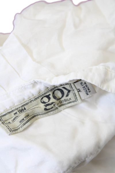 Go By GoSilk Womens Silk Long Sleeve Quarter Buttoned Blouse White Size M