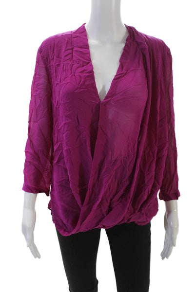 Babaton Womens Silk Long Sleeve V-Neck Layered Detail Blouse Pink Size M