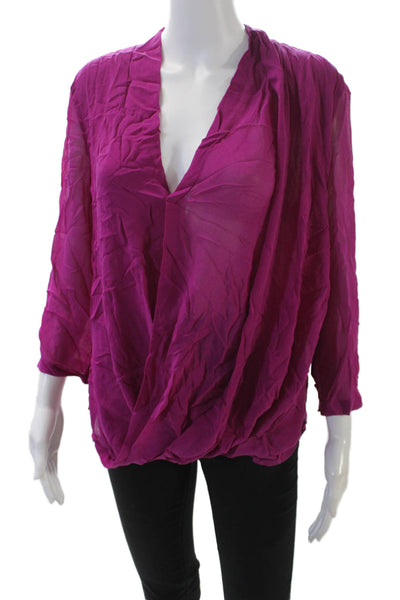 Babaton Womens Silk Long Sleeve V-Neck Layered Detail Blouse Pink Size M