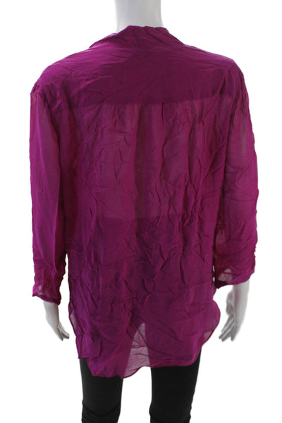 Babaton Womens Silk Long Sleeve V-Neck Layered Detail Blouse Pink Size M