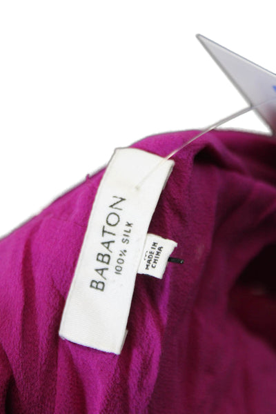 Babaton Womens Silk Long Sleeve V-Neck Layered Detail Blouse Pink Size M