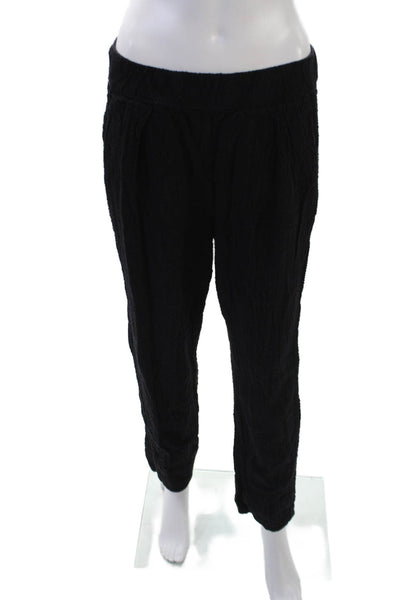 Raquel Allegra Womens Cotton Textured Straight Legged Pants Solid Black Size 3