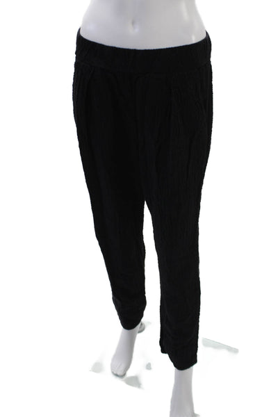 Raquel Allegra Womens Cotton Textured Straight Legged Pants Solid Black Size 3