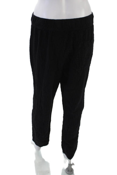 Raquel Allegra Womens Cotton Textured Straight Legged Pants Solid Black Size 3