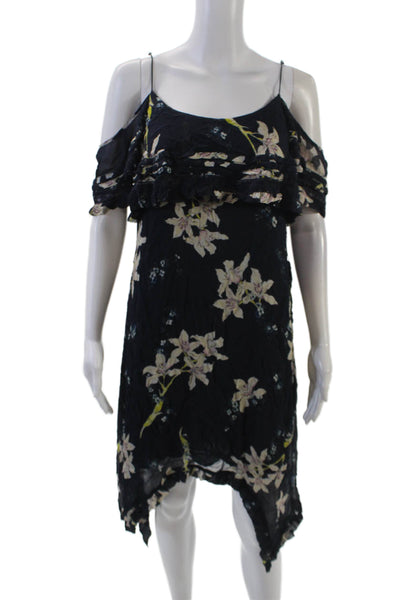 Paige Womens Silk Floral Print Layered Lace Trim Dress Dark Blue Size S