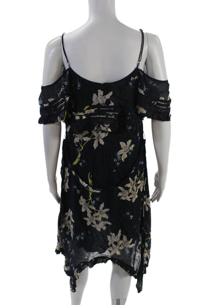 Paige Womens Silk Floral Print Layered Lace Trim Dress Dark Blue Size S