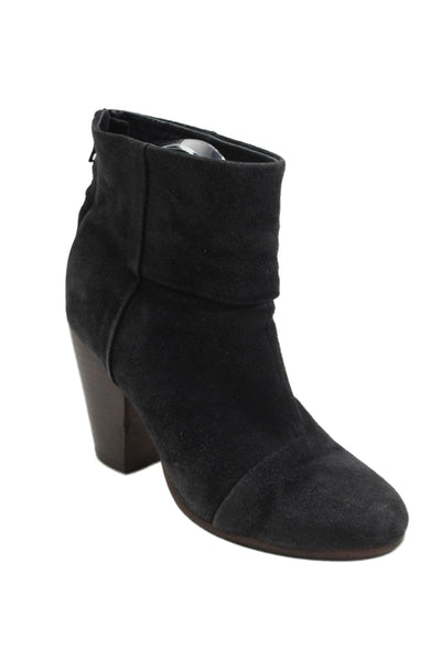 Rag & Bone Womens Back Zip Block Heel Ankle Booties Black Suede Size 37.5