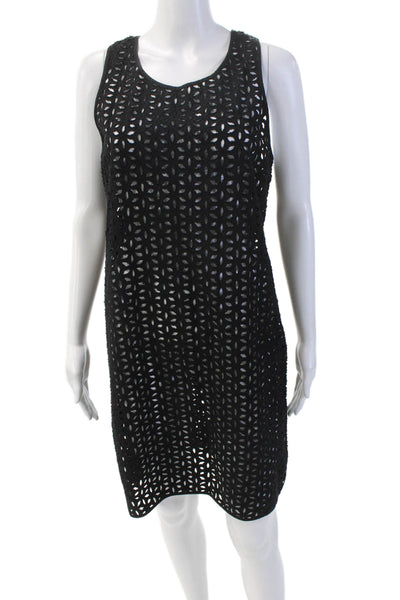 Derek Lam Womens Eyelet Sleeveless Mid Calf Sun Dress Black Cotton Size 8