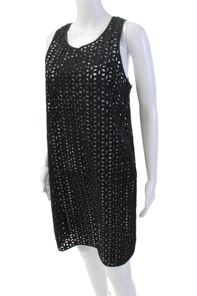 Derek Lam Womens Eyelet Sleeveless Mid Calf Sun Dress Black Cotton Size 8