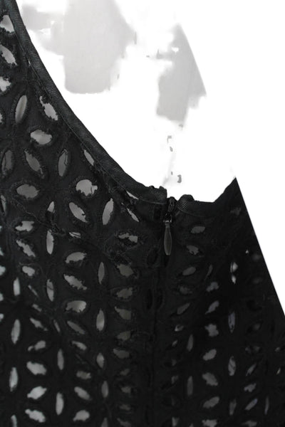 Derek Lam Womens Eyelet Sleeveless Mid Calf Sun Dress Black Cotton Size 8