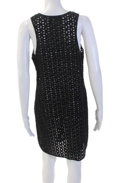 Derek Lam Womens Eyelet Sleeveless Mid Calf Sun Dress Black Cotton Size 8
