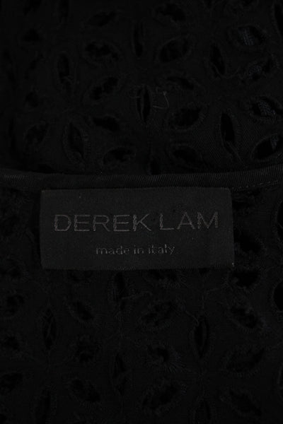 Derek Lam Womens Eyelet Sleeveless Mid Calf Sun Dress Black Cotton Size 8