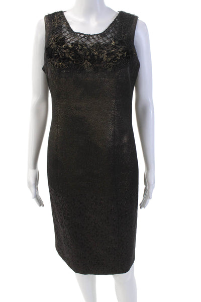 Rickie Freeman Teri Jon Womens Sleeveless Sheath Dress Bronze Cotton Size 6