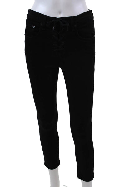 Rag & Bone Jean Womens Lace Up Skinny leg Jeans Coal Black Cotton Size 26