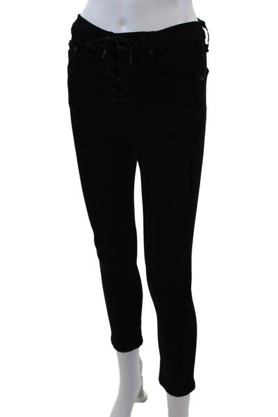 Rag & Bone Jean Womens Lace Up Skinny leg Jeans Coal Black Cotton Size 26