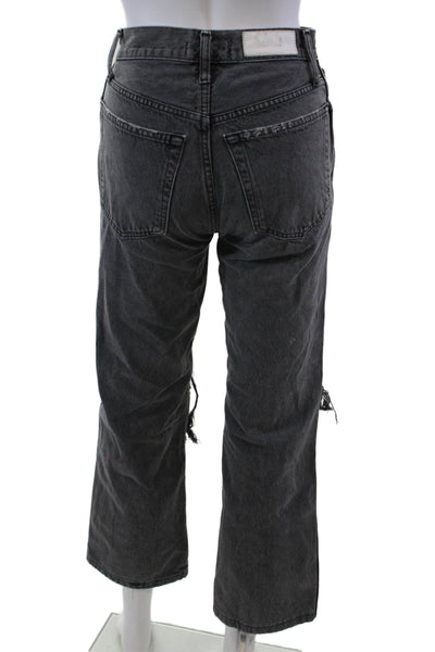 Re/Done Womens Cotton Distressed High-Rise Straight Jeans Gray Size 23