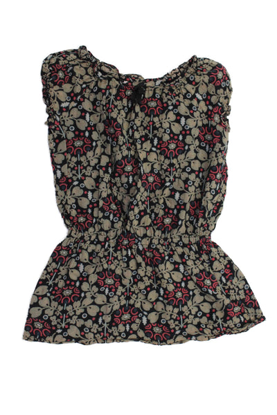 Bonpoint Girls Cotton Abstract Floral Print Cap Sleeve Blouse Black Size 6