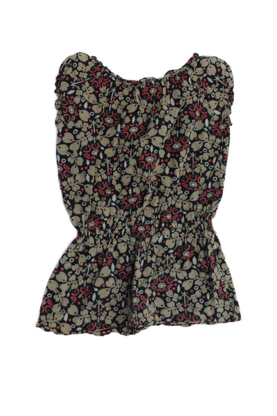 Bonpoint Girls Cotton Abstract Floral Print Cap Sleeve Blouse Black Size 6