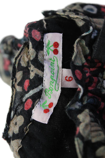 Bonpoint Girls Cotton Abstract Floral Print Cap Sleeve Blouse Black Size 6