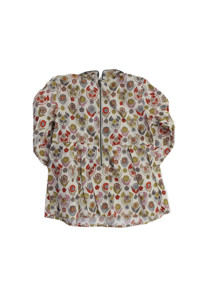 Bonpoint Womens Cotton High Neck Floral Zippered Pleated Top Beige Size 6