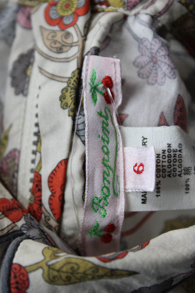 Bonpoint Womens Cotton High Neck Floral Zippered Pleated Top Beige Size 6