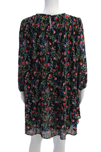 Zara Womens Long Sleeve Crew Neck Pleated Floral Mini Dress Black Multi Small