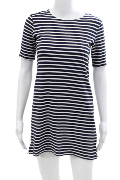 Theory Womens Striped Half Sleeve Round Neck T-Shirt Dress Navy Blue Size P