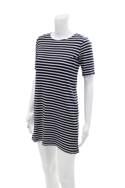 Theory Womens Striped Half Sleeve Round Neck T-Shirt Dress Navy Blue Size P