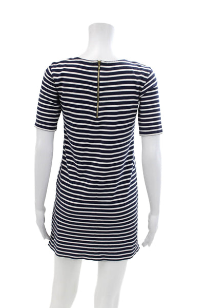 Theory Womens Striped Half Sleeve Round Neck T-Shirt Dress Navy Blue Size P
