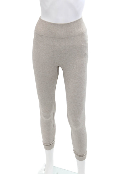 The Upside Womens Solid High Rise Ribbed Ankle Leggings Beige Size XS