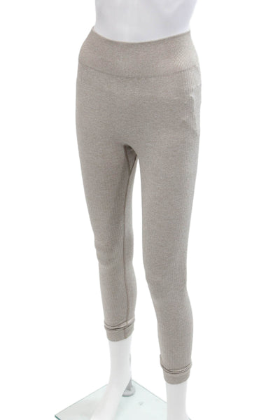 The Upside Womens Solid High Rise Ribbed Ankle Leggings Beige Size XS