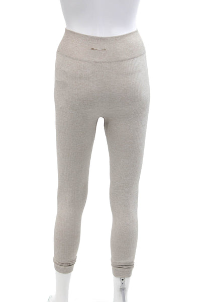 The Upside Womens Solid High Rise Ribbed Ankle Leggings Beige Size XS