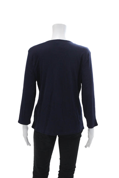Lauren Ralph Lauren Womens Cotton Floral Y-Neck Pullover Knit Top Blue Size L