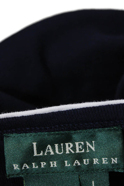 Lauren Ralph Lauren Womens Cotton Floral Y-Neck Pullover Knit Top Blue Size L