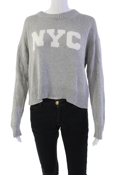 Z Supply Womens Cotton Crew Neck NYC Graphic Knit Cropped Sweater Gray Size XS